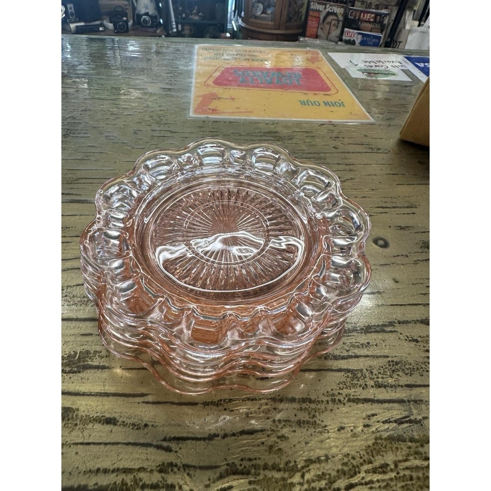 Anchor Hocking Pink Depression Glass Old Colony Lace Edge Bowls Set Of 5 Vintage